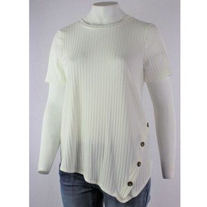 Plus Size White Hi Low Top with Button Detail